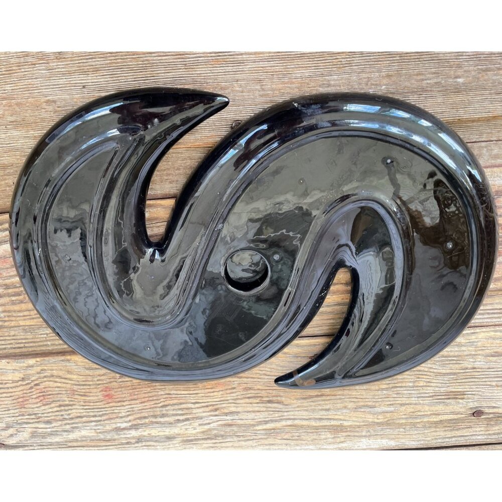 Vintage MCM Black/Gold Ceramic HUGE ashtray Boomerang Atomic 14x9" - Picture 2 of 13